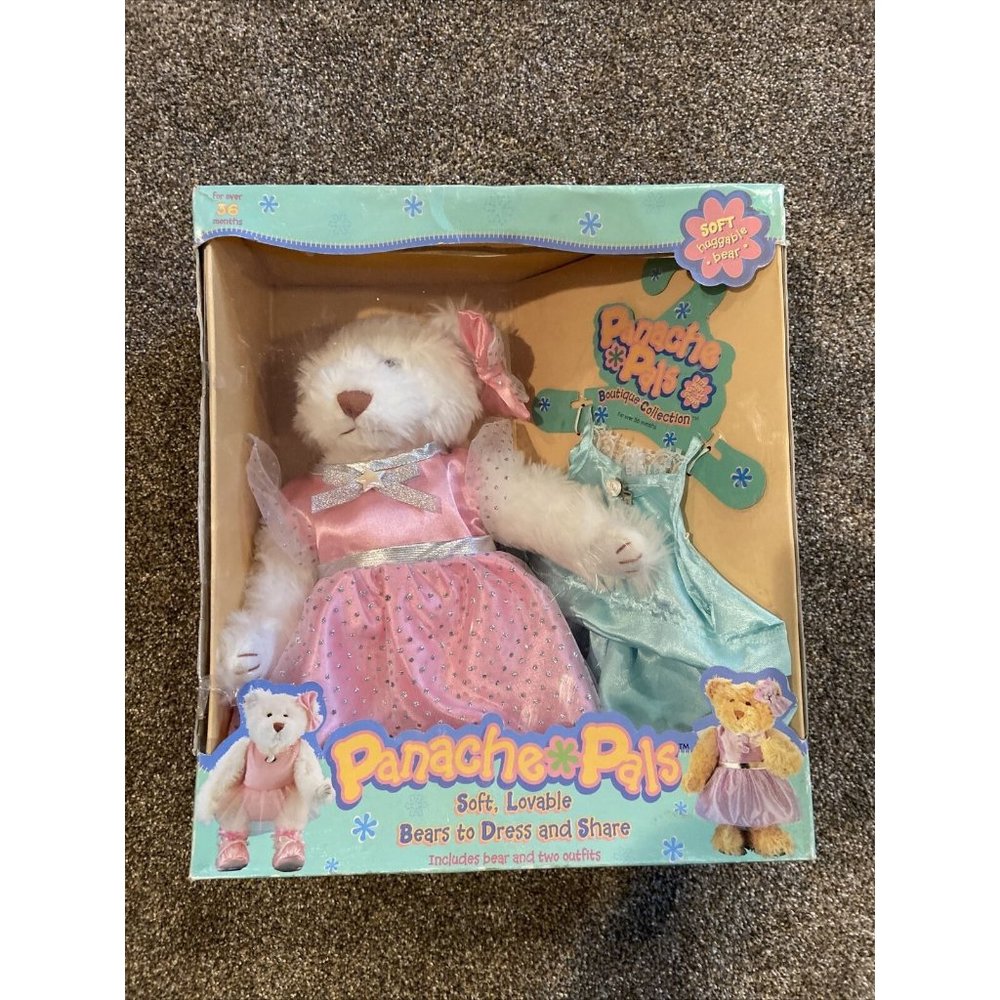 NEW IN BOX Panache Pals Plush “White” Jointed 14” Bear Toy With Two Outfits NEW